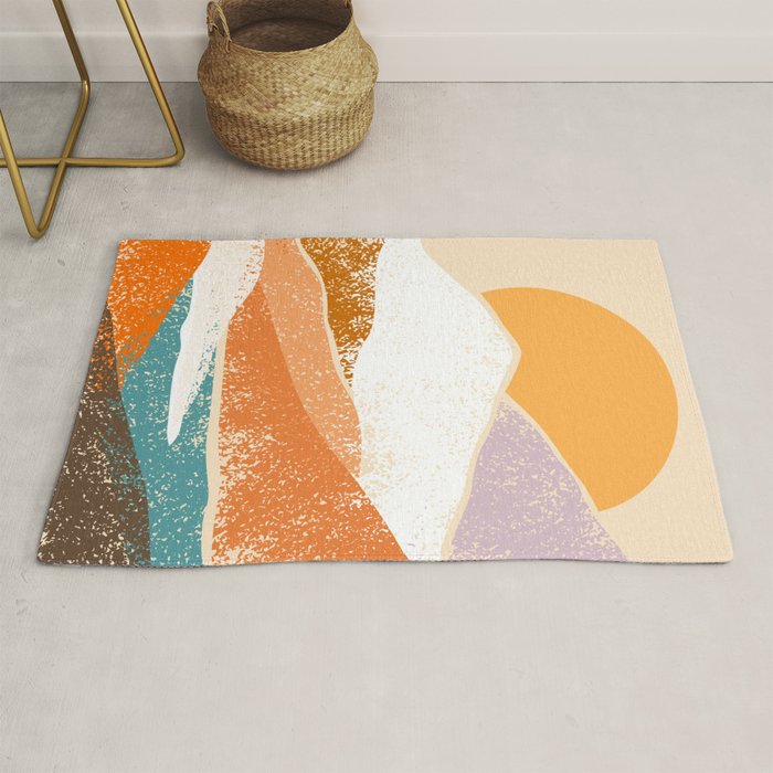 Abstract sunset mountain landscape painting art print Rug Gallery Image 1