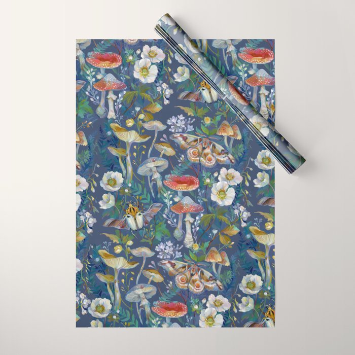 Goliath Beetle Mushroom Garden Wrapping Paper Gallery Image 1