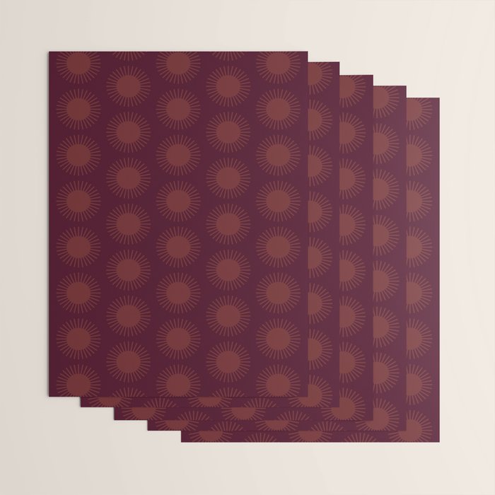 Boho Summer Sun Pattern XIII Dark Maroon Red Wrapping Paper Gallery Image 3
