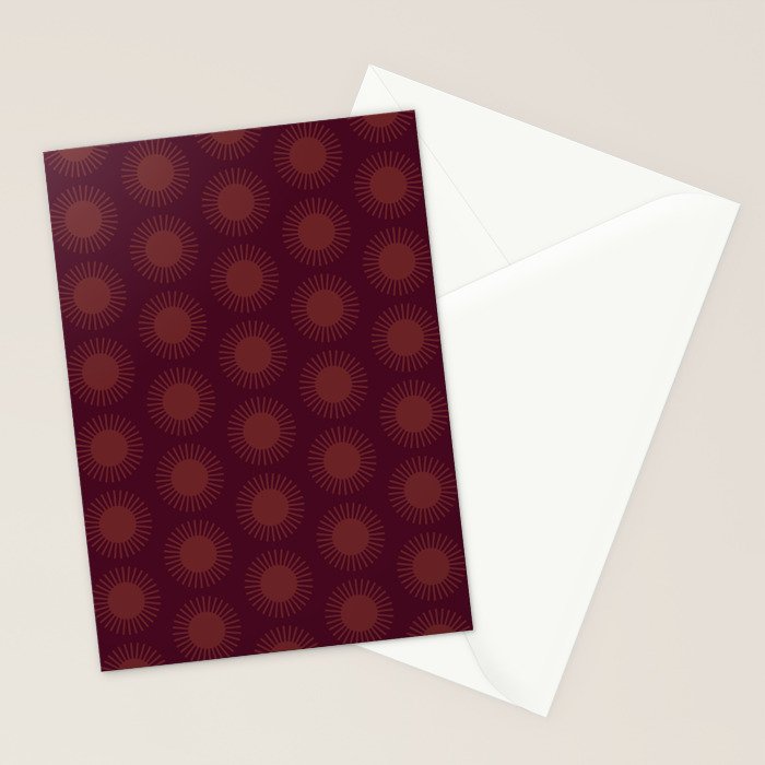 Boho Summer Sun Pattern XIII Dark Maroon Red Stationery Card Gallery Image 2