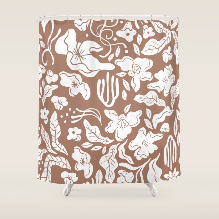 Flora, Inspired by PANTONE 17 1230 Mocha Mousse Shower Curtain Gallery Image 1