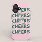 Cheers. Cocktails and Drinks in Forest Green and Pink iPhone Case Gallery Image 1