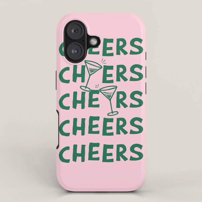 Cheers. Cocktails and Drinks in Forest Green and Pink iPhone Case Gallery Image 1