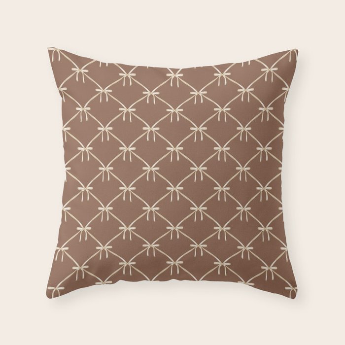 Bows and Ribbons Pattern LXII Coffee Creme Throw Pillow Gallery Image 1
