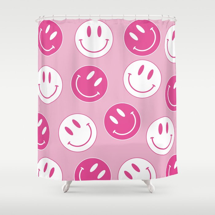 Large Pink and White Smiley Face - Preppy Aesthetic Decor Shower Curtain