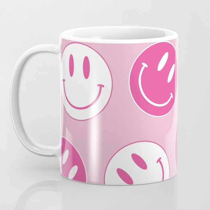Large Pink and White Smiley Face - Preppy Aesthetic Decor Coffee Mug Gallery Image 3