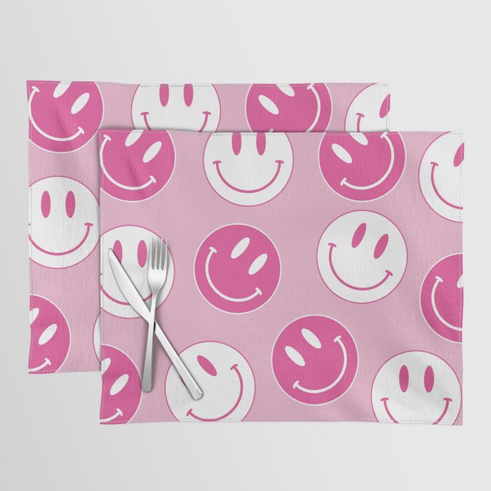 Large Pink and White Smiley Face - Preppy Aesthetic Decor Placemat Gallery Image 1