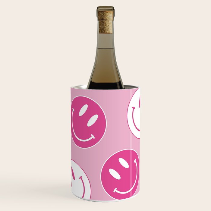 Large Pink and White Smiley Face - Preppy Aesthetic Decor Wine Chiller Gallery Image 1