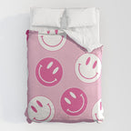 Large Pink and White Smiley Face - Preppy Aesthetic Decor Duvet Cover Gallery Image 6