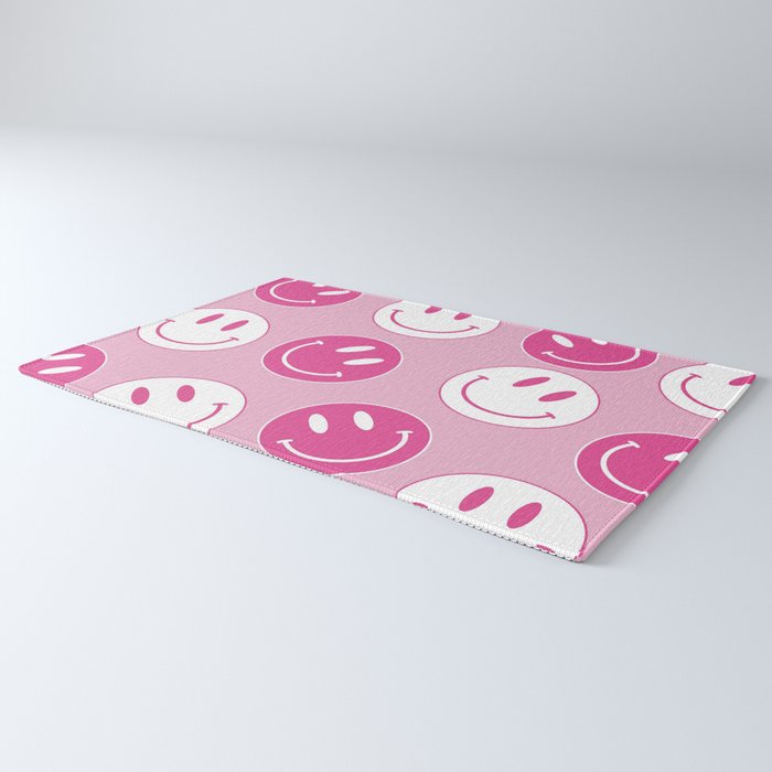 Large Pink and White Smiley Face - Preppy Aesthetic Decor Rug Gallery Image 3