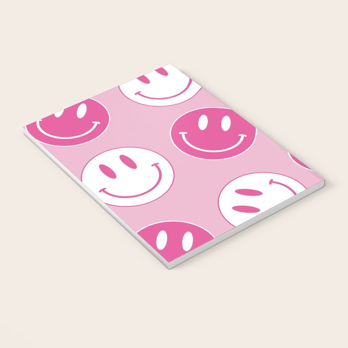 Large Pink and White Smiley Face - Preppy Aesthetic Decor Notebook Gallery Image 3