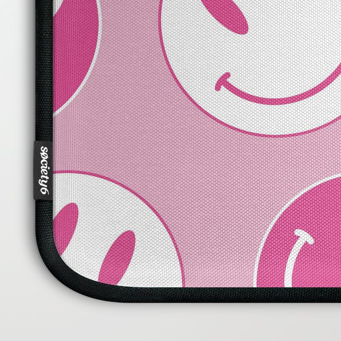Large Pink and White Smiley Face - Preppy Aesthetic Decor Laptop Sleeve Gallery Image 3