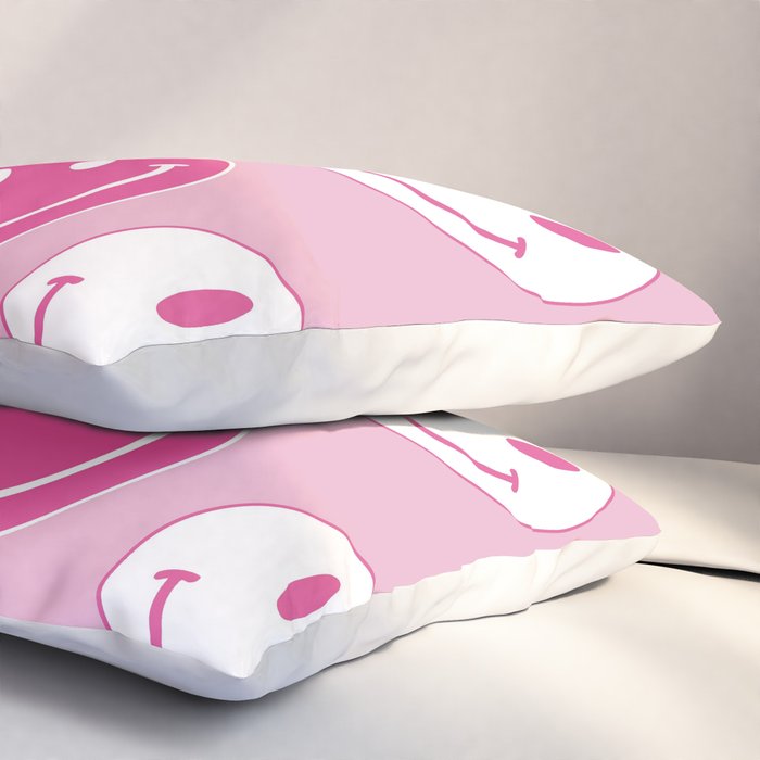 Large Pink and White Smiley Face - Preppy Aesthetic Decor Pillow Sham Gallery Image 3