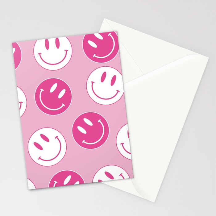 Large Pink and White Smiley Face - Preppy Aesthetic Decor Stationery Card Gallery Image 2