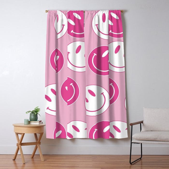Large Pink and White Smiley Face - Preppy Aesthetic Decor Window Curtain Gallery Image 5