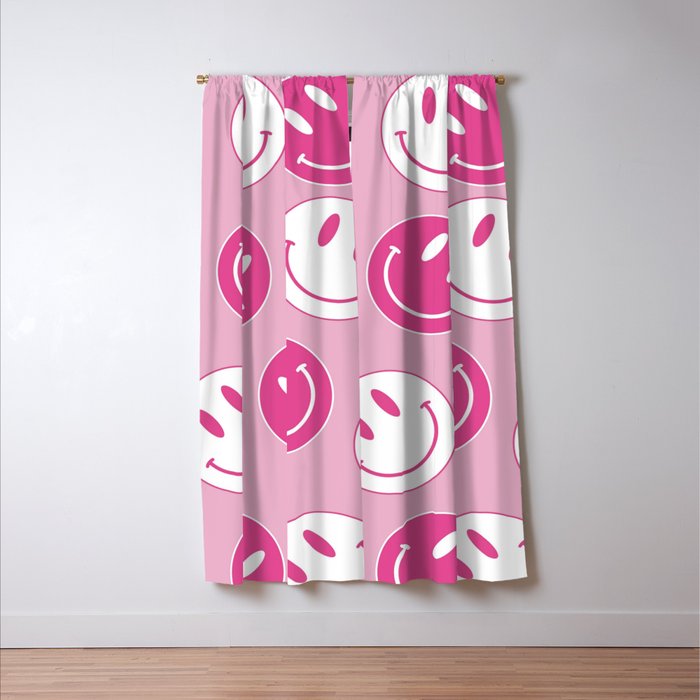Large Pink and White Smiley Face - Preppy Aesthetic Decor Window Curtain Gallery Image 3
