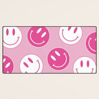 Large Pink and White Smiley Face - Preppy Aesthetic Decor Desk Mat Gallery Image 3