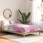 Large Pink and White Smiley Face - Preppy Aesthetic Decor Comforter Gallery Image 2