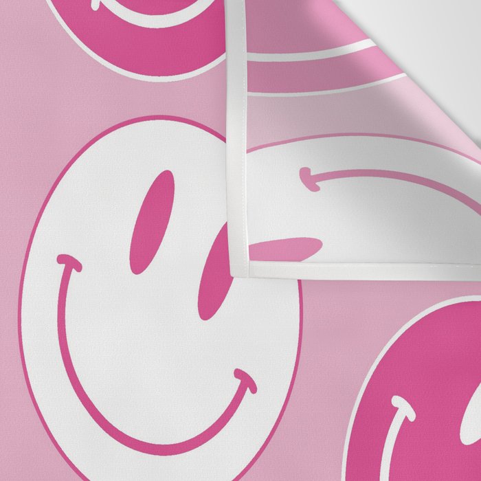 Large Pink and White Smiley Face - Preppy Aesthetic Decor Wall Tapestry Gallery Image 3