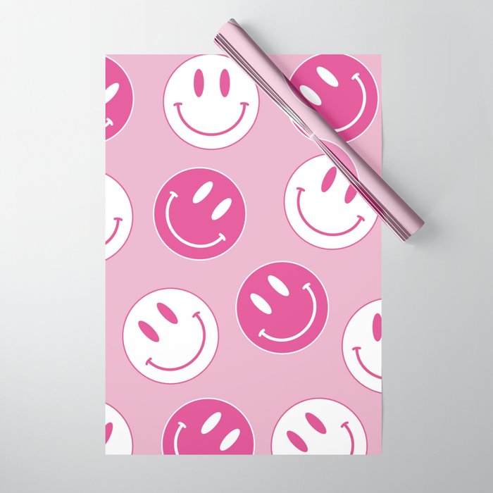 Large Pink and White Smiley Face - Preppy Aesthetic Decor Wrapping Paper Gallery Image 1