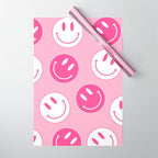 Large Pink and White Smiley Face - Preppy Aesthetic Decor Wrapping Paper Gallery Image 1