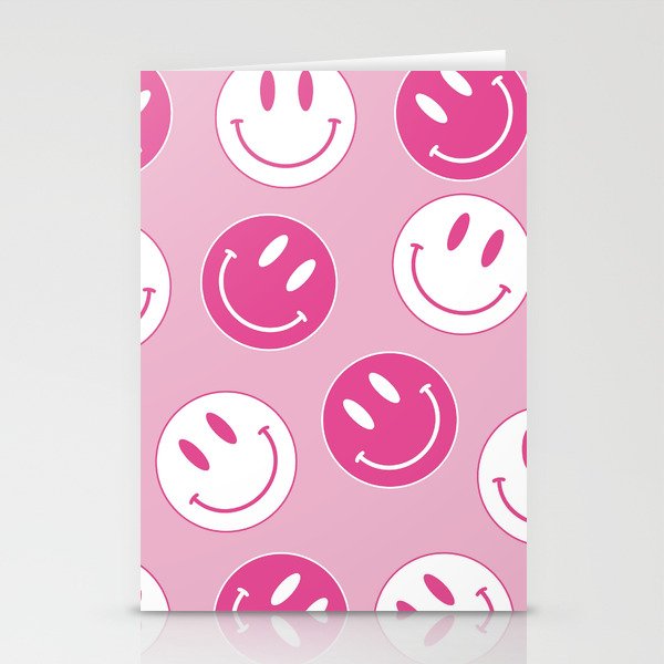 Large Pink and White Smiley Face - Preppy Aesthetic Decor Stationery Card Gallery Image 2