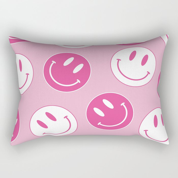 Large Pink and White Smiley Face - Preppy Aesthetic Decor Rectangular Pillow Gallery Image 2