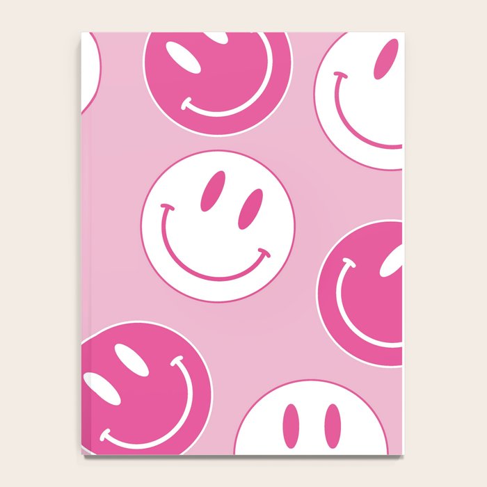 Large Pink and White Smiley Face - Preppy Aesthetic Decor Notebook Gallery Image 4