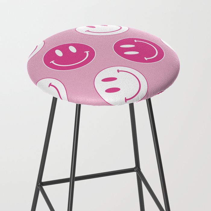 Large Pink and White Smiley Face - Preppy Aesthetic Decor Stool Gallery Image 2