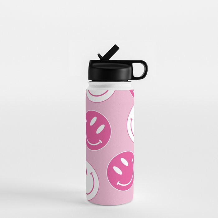 Large Pink and White Smiley Face - Preppy Aesthetic Decor Water Bottle Gallery Image 1