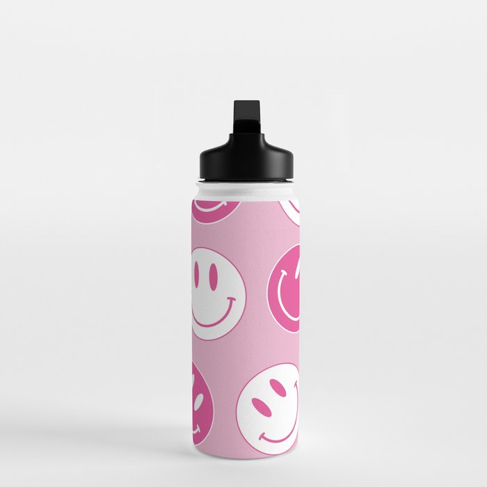 Large Pink and White Smiley Face - Preppy Aesthetic Decor Water Bottle Gallery Image 3
