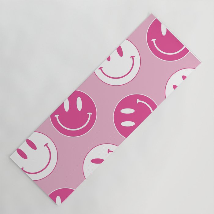 Large Pink and White Smiley Face - Preppy Aesthetic Decor Yoga Mat Gallery Image 1