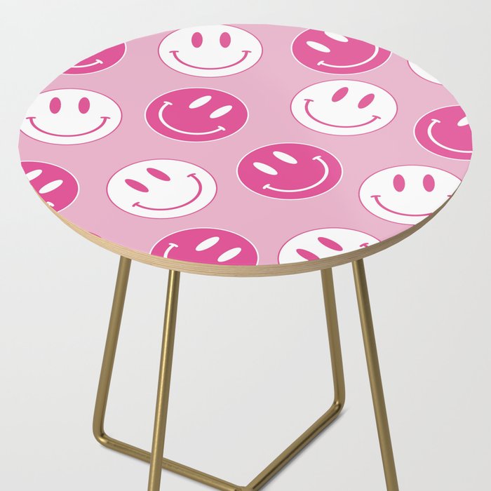 Large Pink and White Smiley Face - Preppy Aesthetic Decor Side Table Gallery Image 2