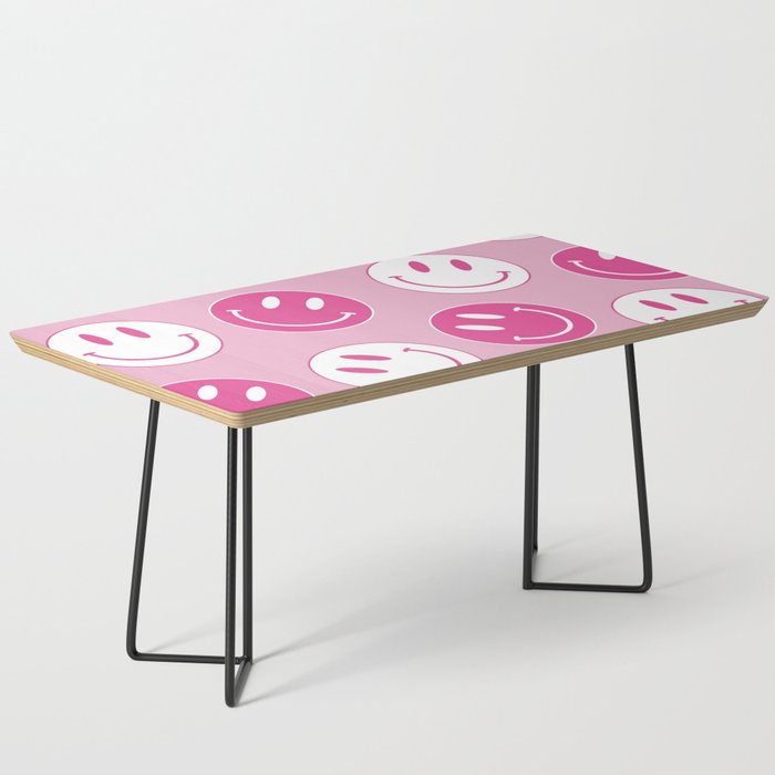 Large Pink and White Smiley Face - Preppy Aesthetic Decor Coffee Table Gallery Image 1