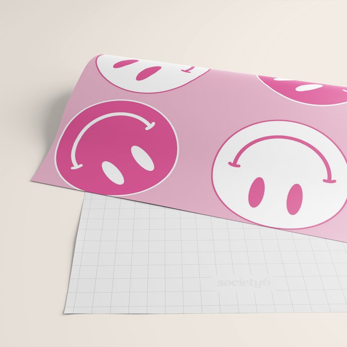 Large Pink and White Smiley Face - Preppy Aesthetic Decor Wrapping Paper Gallery Image 2