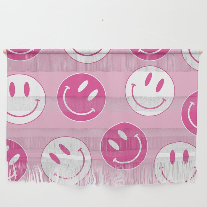 Large Pink and White Smiley Face - Preppy Aesthetic Decor Wall Hanging Gallery Image 1