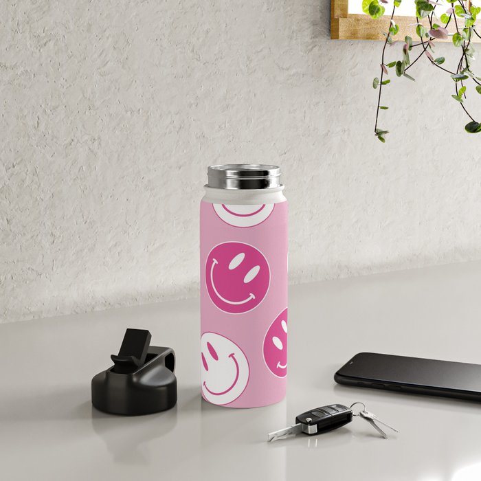 Large Pink and White Smiley Face - Preppy Aesthetic Decor Water Bottle Gallery Image 4