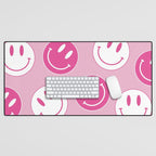 Large Pink and White Smiley Face - Preppy Aesthetic Decor Desk Mat Gallery Image 1
