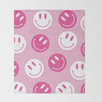 Large Pink and White Smiley Face - Preppy Aesthetic Decor Throw Blanket Gallery Image 2