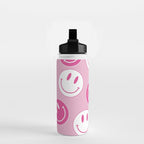 Large Pink and White Smiley Face - Preppy Aesthetic Decor Water Bottle Gallery Image 2