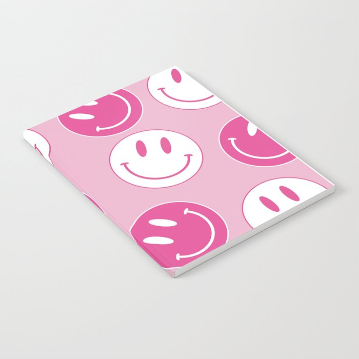 Large Pink and White Smiley Face - Preppy Aesthetic Decor Notebook Gallery Image 1