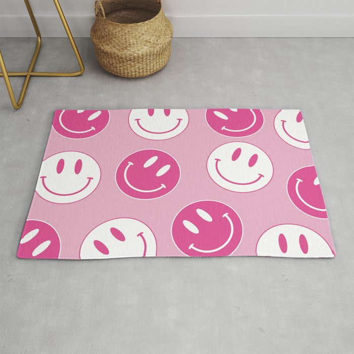 Large Pink and White Smiley Face - Preppy Aesthetic Decor Rug Gallery Image 1