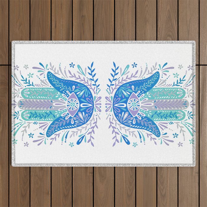Hamsa Hand - Blue & Turquoise Palette Outdoor Rug Gallery Image 1