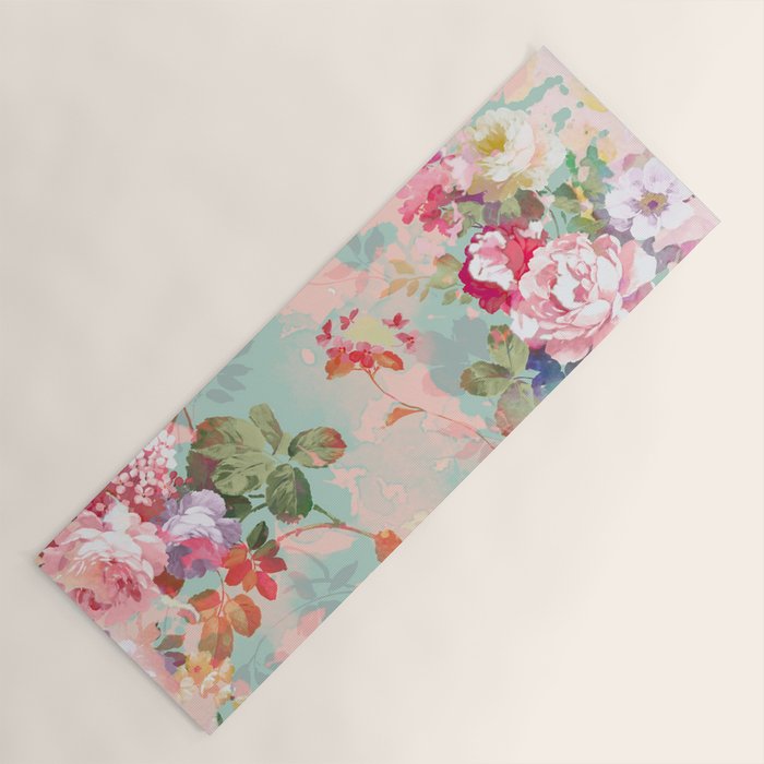 Botanical neo mint pink abstract watercolor floral pattern Yoga Mat Gallery Image 1