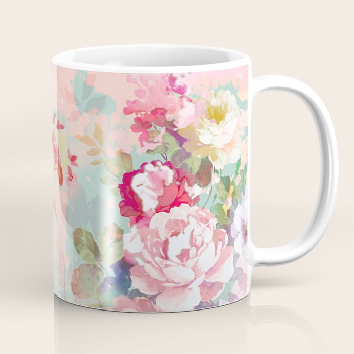 Botanical neo mint pink abstract watercolor floral pattern Coffee Mug Gallery Image 1