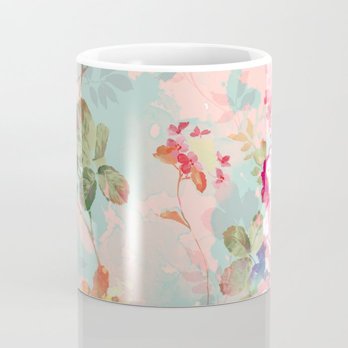 Botanical neo mint pink abstract watercolor floral pattern Coffee Mug Gallery Image 4