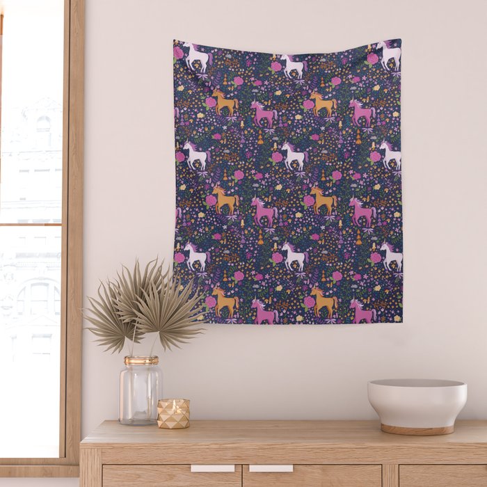 Unicorns Dancing in an Enchanted Garden Wall Tapestry Gallery Image 2