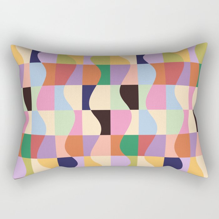 Retro Colorful Wavy Checkerboard Rectangular Pillow Gallery Image 2