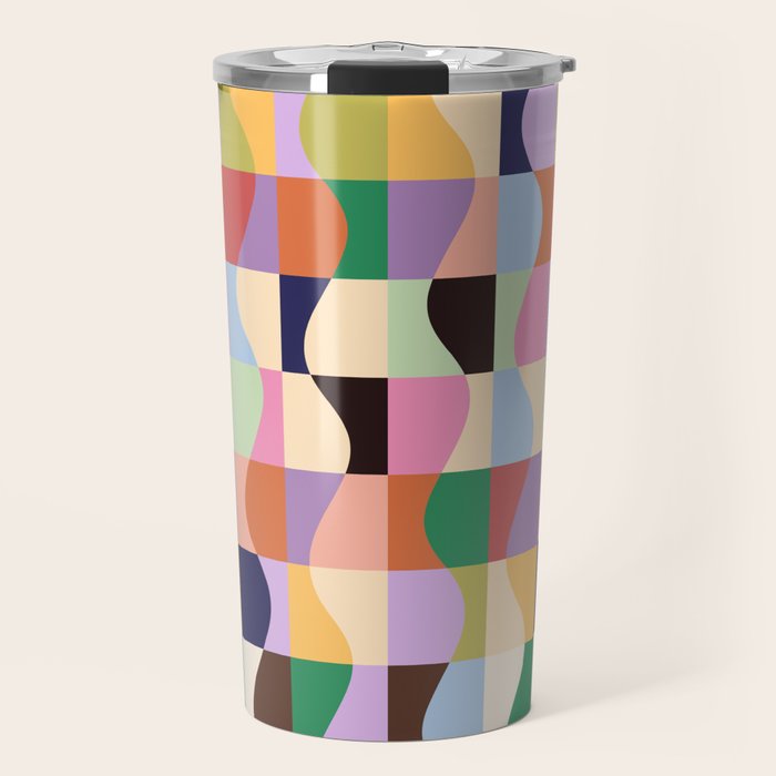 Retro Colorful Wavy Checkerboard Travel Mug Gallery Image 1