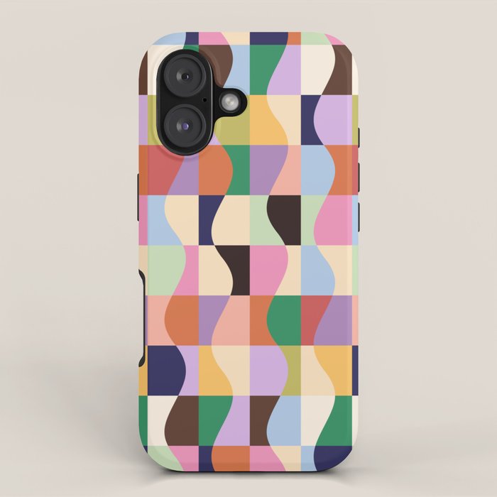 Retro Colorful Wavy Checkerboard iPhone Case Gallery Image 1